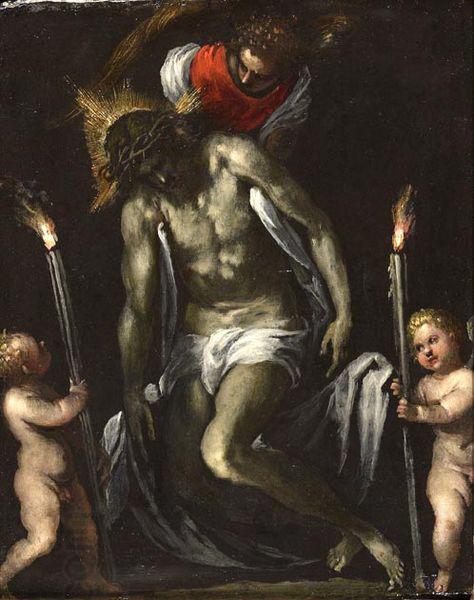 PALMA GIOVANE Christ supported by two cherubs supporting a Cero oil painting picture